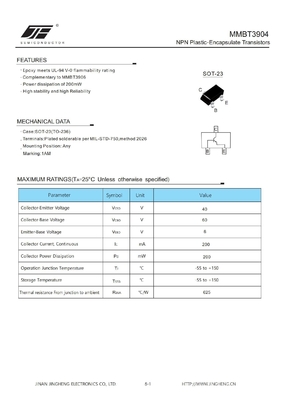 MMBT3904 200mW NPN Plastiktransistoren ohne Licht und SOT-23 Package